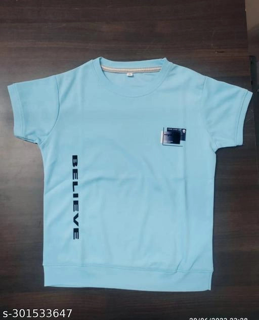 Cotton Blend Round Neck Printed T-Shirt for Boys (Sky Blue, 2-3 Years)